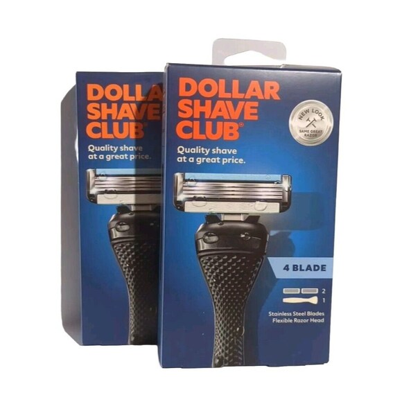 Lot Of 2 - Dollar Shave Club 4-Blade Men Razor 1 Handle + 2 Cartridges Each NEW - Picture 1 of 10